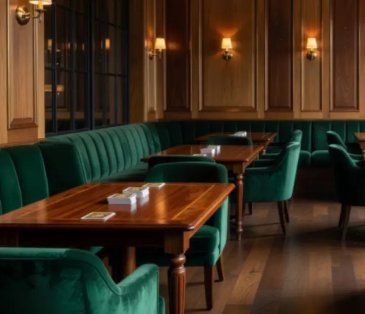 Plush seating and bespoke card tables in a premium bistro setting