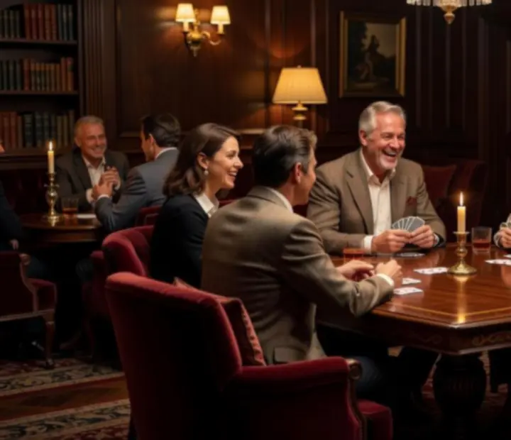 Guests gathered around an intimate card table in the River Card Salon